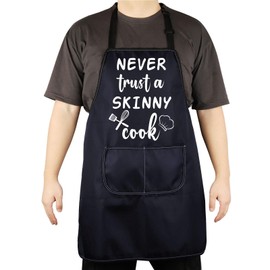 CENWA Chef Gift Skinny Cook Aprons with Pockets Never Trust A Skinny Cook Chef BBQ Cooking Adjustable Apron (Skinny Cook apron)