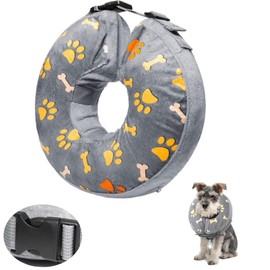 LittleBean Inflatable Neck Collar Dog Cat Protective Collar for Pets Dog Collar Leak Protection for Recovery After Surgery or Wounds (Grey Claws, Neck: 13.5 - 15.5 inches) L)