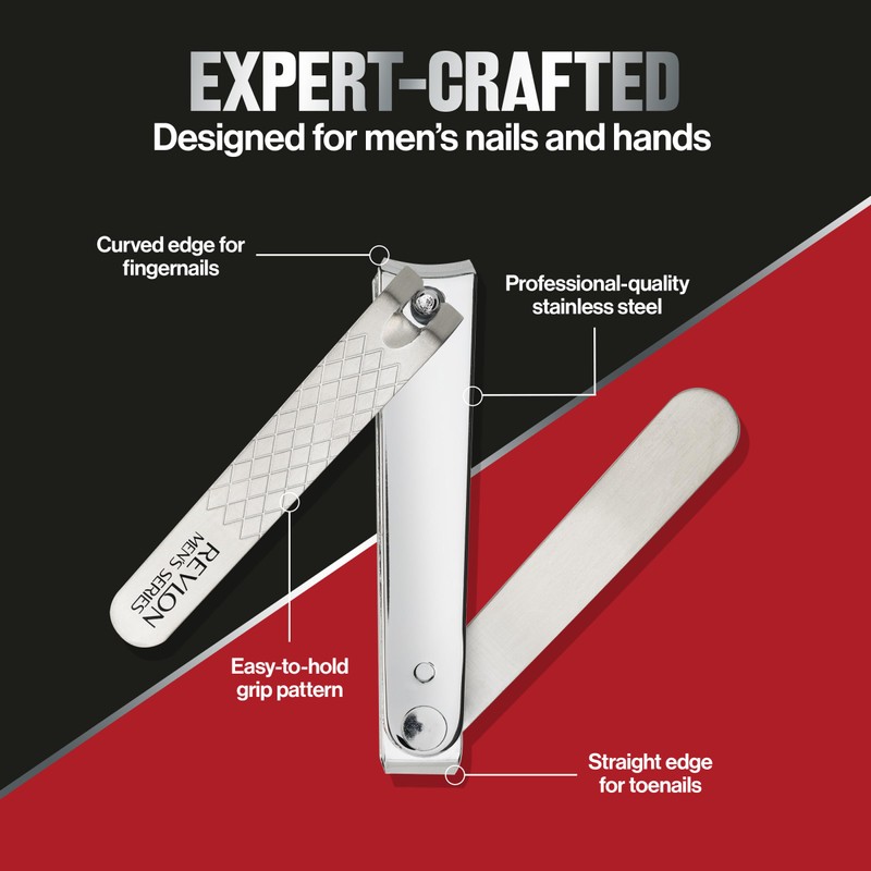 Revlon Dual-Ended Nail Clipper for Men, Straight and Curved Edges,