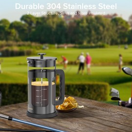 QUQIYSO French Press Coffee Maker 34oz 304 Stainless Steel French Press with 4 Filter, Heat Resistant Durable, Easy to Clean, Borosilicate Glass Coffee Press, 100% BPA Free Glass Teapot, Dark Pewter