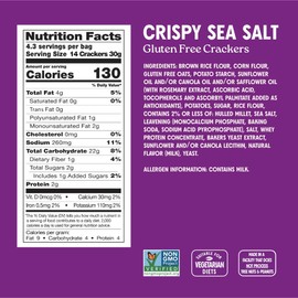 Milton’s Gluten Free Crackers, Crispy Sea Salt - Non-GMO Project Verified, Kosher, Certified Gluten Free Snack, 5 Grains In Every Bite - 20 Oz