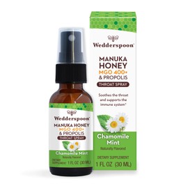 Wedderspoon Propolis and Manuka Honey Throat Spray, Chamomile & Mint, 1 Fl Oz (Pack of 1), Sore Throat Relief, Natural Immune Support