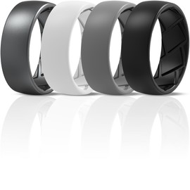 Saco Band Silicone Ring for Men - 8mm Width 2.3mm Thick (Dark Metallic E, Black, White, Grey A - Size 10.5-11 (20.60mm))