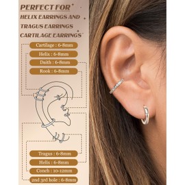 YADOCA 4Pairs 925 Sterling Silver Hoops Earrings for Women Lightweight Small Silver Earrings for Women Hypoallergenic Hoop Huggie Earrings Cartilage Earring Sleeper Earrings,1