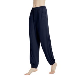 Aflowyii Pantalones de pijama modal de bambú para mujer, ropa de dormir de yoga, pantalones de salón, Azul marino, L