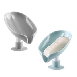 Paquete de 2 soportes de jabón autodrenante en forma de hoja, ventosa fuerte, sin broca, soporte de esponja de secado rápido para baño, ducha, fregade