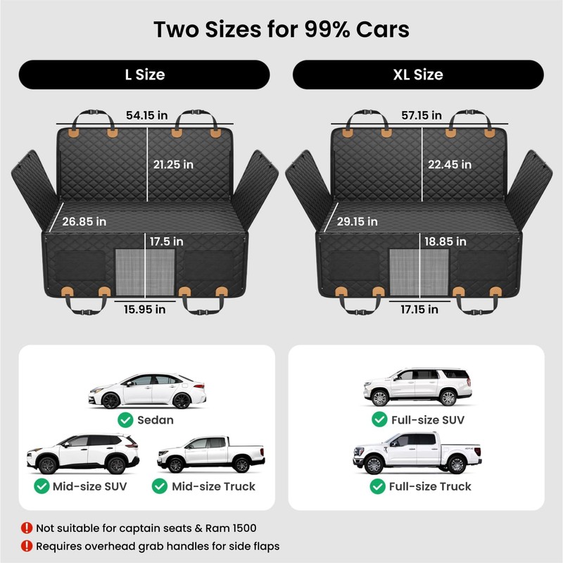 REEVAA Dog Car Seat Cover for Back Seat, Hard Bottom