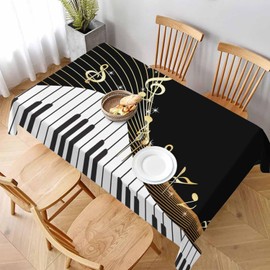 LoLo UoUo Piano Music Notes Table Cloth 60x84 Inch Black Piano Musical Instrument White Notes Outdoor Waterproof Tablecloth Rectangle for Party Picnic Dinner Deco