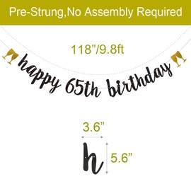 Happy 65th Birthday Banner,Pre-Strung, 65TH Birthday Party Garlands Bunting Sign Photo Props Backgrounds,65 Years Old Birthday Party Decorations Supplies,Letters Black,ABCpartyland