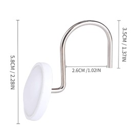 Twofishes White Color Rounds Ceramic Resin Shower Curtain Hook, White Decorative Rust Proof Resin Shower Curtain Rings Pack of 12
