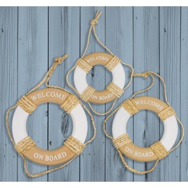 SAILINGSTORY Wooden Life Ring Buoy Decoration Nautical Coastal Beach Wall Decor Set of 3 Pack