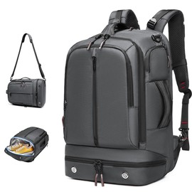 Somago Laptop Backpack Carry On Water Resistant Durable Daypack Backpack fits 16 inch Laptop Anti Theft Travel Rucksack Backpack with Shoe Compartment Luggage Strap for Men Women, 33L, Grey
