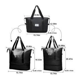 WUBAYI Travel Bag,Expandable Bilayer Overnight Bag Large Capacity Weekend Bag Dry & Wet Seperated Travel Bags for Women Foldie Travel Bag with Trolley Sleeve Duffel Bags for Women & Men