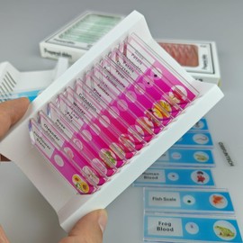 48pcs Kids Plastic Prepared Microscope Slides of Animals Insects Plants Flowers Sample Specimens for Microscopes