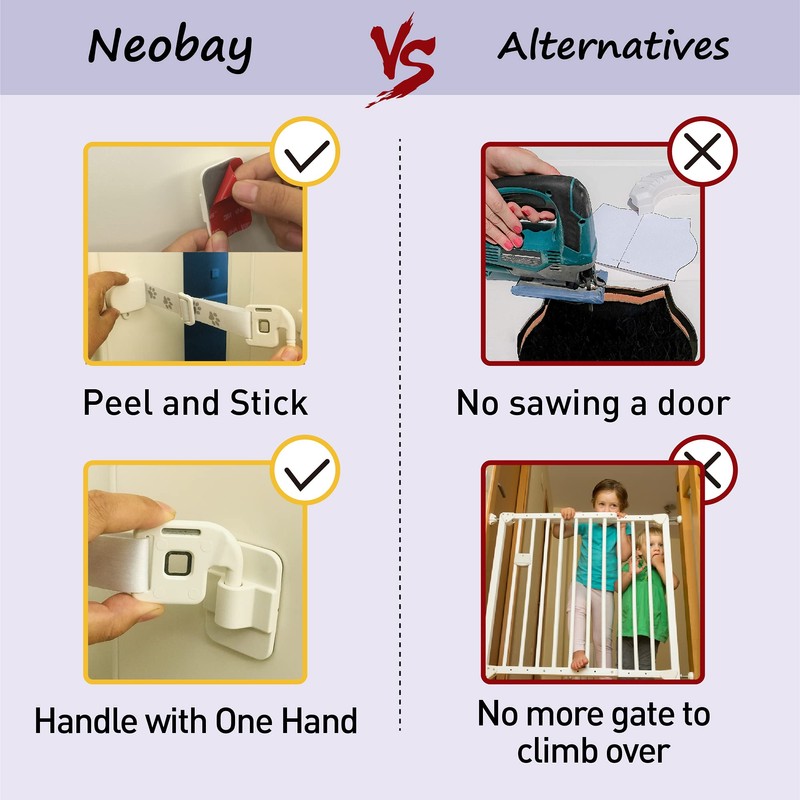 Neobay Child Proof Door Lock with Adjustable Door Strap and