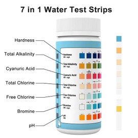 AKSBTEC Pool Test Strips 7 in 1, Pack of 50 Pool Water Tester Simple Test Strips for Pool pH and Chlorine, Cyanuric Acid, Bromine and More Pool Tester Pool Accessories for Swimming Pools, Spa, Jacuzzi