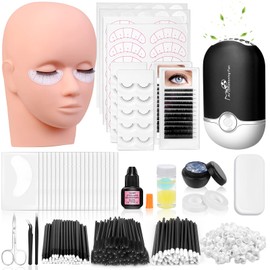 Eyelash Lashes Extension Kit, 442 PCS Lash Extension Supplies with Lash Mannequin Head, Individual Eyelash Kit, Fan, Lash Remover, Eyelash Extension Glue, Lash Tool Kits for Beginner Practice Graft