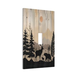 Naiqadnehz Decorative Light Switch Cover Wood Board Wildlife Cute Bear Deer Forest Rustic 1 Gang Single Toggle Device Electrical Faceplate Switchplates Decorator Outlet Wall Plate for Bathroom