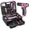Pink Tool Kit Box Drill Set：DEKOPRO Home Mechanic Toolbox with