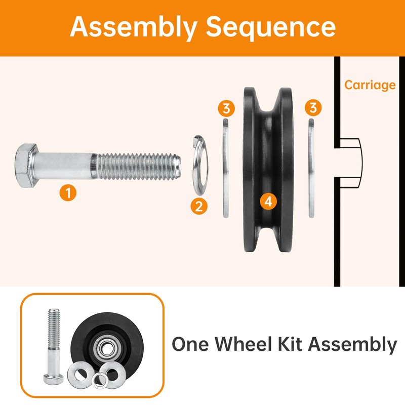 90040 Carriage Wheel Kit Complete Ladder Hoist Replacement Parts for