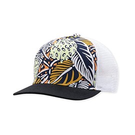 Women's Nyla Trucket Hat, Adjustable Mesh back, Tropical Print, Black Brim