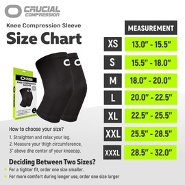 Crucial Compression Knee Sleeve (1 Pair) - Best Knee Braces for Knee Pain for Men & Women - Non-Slip Knee Support for Running, Weightlifting, Basketball, Gym, Workout, Sports