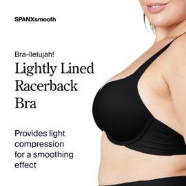 SPANX Smooth Bra-Llelujah! Lightly Lined Racerback Bra - Full Coverage Comfort and Front Closure - Everyday T-Shirt Bra - Very Black - 34C