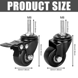 Pack of 4 Furniture Castors: Castors M8 Heavy Duty Castors Furniture Castors Thread M8 Swivel Castors for Furniture Heavy Duty Rubber Furniture Roller Chair Castors Outdoor Castors 2 with Brake and 2