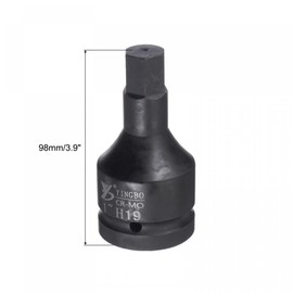 uxcell 19mm Impact Hex Bit Socket, 1" Drive 98mm Length CR-MO Steel Metric Sizes