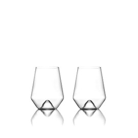 Sempli Monti Bianco Stemless Wine Glasses Set of 2 - Hand Blown Wine Glass Set, Glassware for White Wine, Lead-Free Crystal, Aerating Inverted Bottom, Ultra Clear, Thin Rim - 17 oz