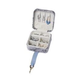 Hatori Mini Travel Jewelry Box with Embroidery Design, Portable Compact Jewelry Organizer for Women, Floral Vintage Jewelry Case Gift with Secure Clasp & Velvet Lining - Blue