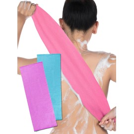 Exfoliating Washcloth Back Scrubber for Shower Korean Body Scrubber, His&Hers - Italy Towel Asian Beauty Net Sponge Loofah 2 Pack Pink & Blue