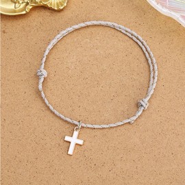 LittleFathand Tiny Cross Bracelet Pinky Promise Bracelet Christian Jesus Cross Bracelet for Women Men Girls Christmas Jewelry Gift, Zinc, cross