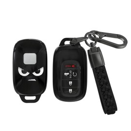ACEBOY for Honda Key Fob Cover, Soft TPU Cover with Leather Keychain Compatible with Accord Civic CRV Pilot Accord Pilot HR-V Odyssey Smart Key Protector Set(Black,For Honda Type C)