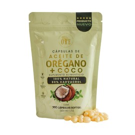 ORE - 300 Cápsulas ORE Aceite de Orégano 80% Carvacrol + 5% Timol con Aceite de Coco EV | 300 pzas 500 mg | Orgánico Silvestre | Softgels...