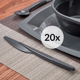Grizzly Besteckset aus Kunststoff I 20er Set Mehrweg Messer I Stabil, Spülmaschinenfest I 100% Recyclebar I Wiederverwendbares Anthrazit Besteck