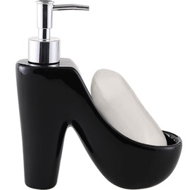WAYUTO High-Heeled Shoes Shaped Soap Dispenser Ceramic Dish Soap Dispenser with Sponge Holder Liquid Soap Dispenser for Kitchen or Bathroom Black