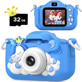Unicorn Kids’ Camera, Christmas, Birthday Gifts for Boys Age 3-12, 1080P HD Selfie Digital Video Camera, Cute Little Girls’ and Boys’ Gifts/Toys for 3-9 Years
