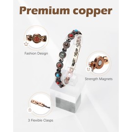 Jeracol 99% Copper Bracelets for Women,Magnetic Bracelet with Turquoise Stone,Adjustable Length with Sizing Tool in Gift Box