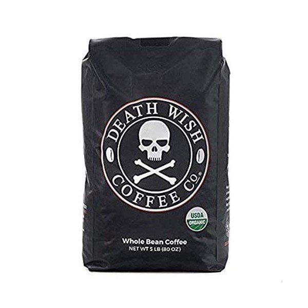 Death Wish Coffee, The World's Strongest Whole Bean Coffee, Fair Trade and USDA Certified Organic, 5 lb
