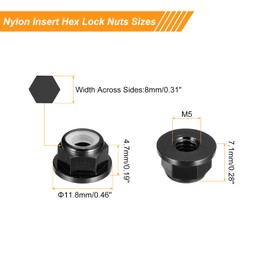 sourcing map Nylon Insert Hex Lock Nuts, 10pcs - M5 x 0.8mm Aluminum Alloy Self-Locking Nut, Anodizing Flange Lock Nut for Fasteners (Black)