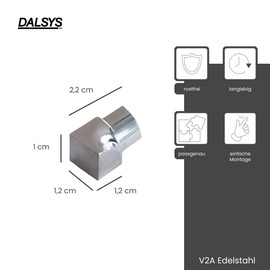 Dalsys Inner corner for tile rail, quarter circle profile, polished stainless steel, 10 mm, 1 piece, tile profile