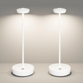 ZTFLOS LED Cordless Table Lamp,Rechargeable Battery Operated 3 Levels Brightness with Memory Function IP54 Waterproof Portable Lights for Outdoor Patio,Travel,Cafe,Restaurant(2P White)