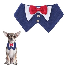Yoolhamy Dog Tuxedo, Dog Bow Tie Wedding Bandana Outfit Dog Collar Adjustable Pet Party Dog Tux Costume for Small Medium Large Dogs Valentines, Christmas, Engagement, Birthday Decor (Dark Blue, XS)