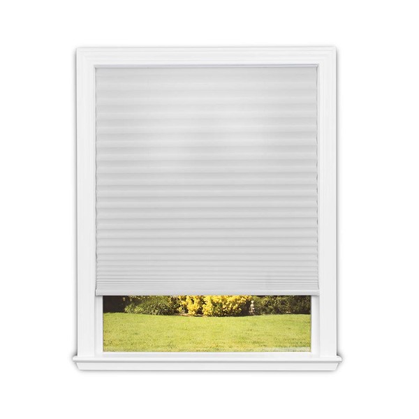 Redi Shade No Tools Easy Lift Trim-at-Home Cordless Pleated Light Filtering Fabric Shade White, 36 in x 64 in, (Fits windows 19 in - 36 in)