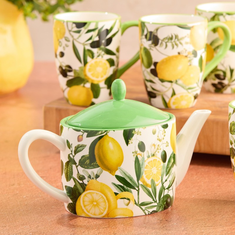 Limone 40 oz. Ceramic Teapot - Lemon-Shaped, Durable and Dishwasher-Safe,