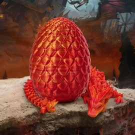 Merrwon 3D Printed Dragon Egg with Dragon (28.5cm) Inside, 3D Printer Articulated Crystal Animals Fidget Toys and Decoration (Laser Red)
