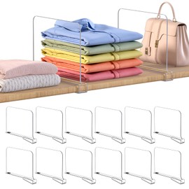 OKPOW Shelf Dividers for Closet Organizer: 8" Tall X 12" Deep Acrylic Clear Closet Shelf Divider Storage for Clothes Sweater Purse - Vertical Separators for Wood Cabinet Handbag Organization 12 Pack