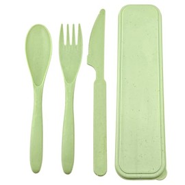 Lecute Juego de Cubiertos Portátiles con Estuche Incluye Tenedor, Cuchillo y Cuchara, Material Biodegradable Fibra de Trigo Escolar Oficina Viaje Camp