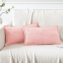 Artscope Corduroy Cushion Covers Pack of 2 Modern Patchwork Throw Pillow Covers Soft Pillowcase Broadside Decorative Textured Cushions for Home decor Sofa Bedroom Couch Pink 30x50cm
